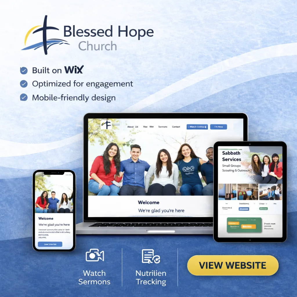 Church website design for Blessed Hope Church showing service information