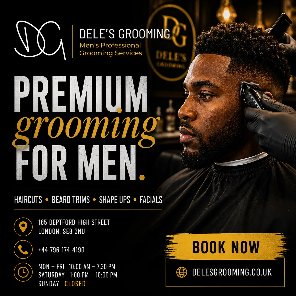 WordPress website design for Dele's Grooming, a barbering and grooming brand